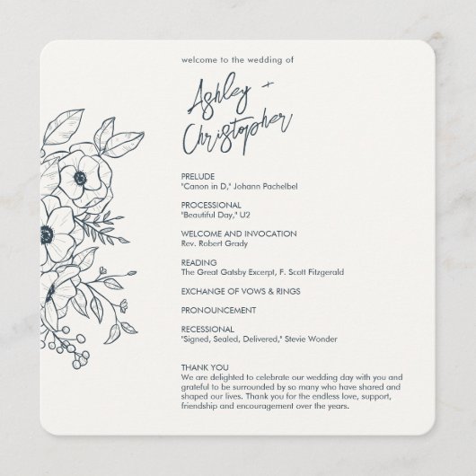 Programme Mariage bleu marine floral minimal (Devant)