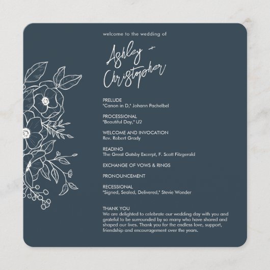 Programme Mariage bleu marine floral minimal (Devant)