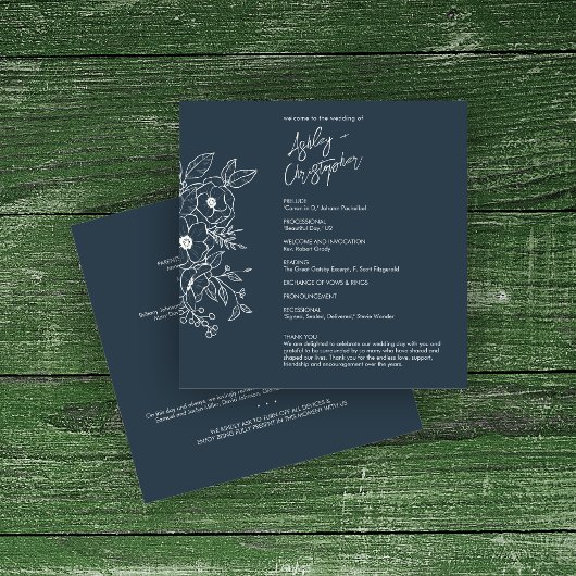 Programme Mariage bleu marine floral minimal