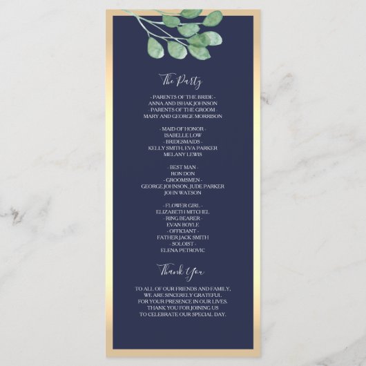 Programme Mariage Bleu Nuit Botanique (Dos)