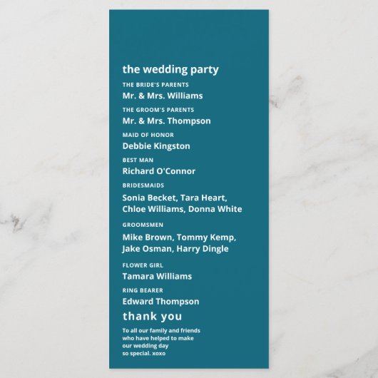 Programme Mariage Blue Sea Beach (Dos)