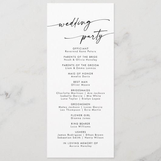 Programme Mariage Bohème Chic Noir et Blanc à Mi-Longueur (Dos)