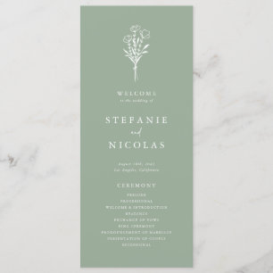 Programme Mariage Bohème Minimaliste Botanique Vert Sauge