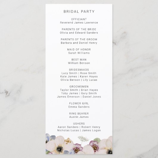 Programme Mariage Bohème Moderne (Dos)