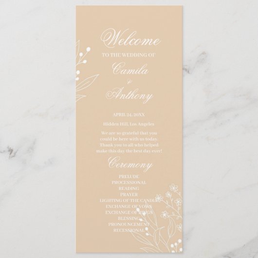 Programme Mariage Boho Floral Blanc Beige Corner (Devant)