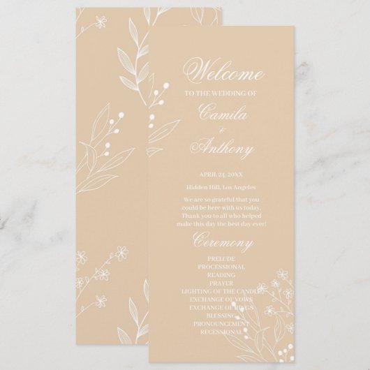 Programme Mariage Boho Floral Blanc Beige Corner (Devant / Derrière)