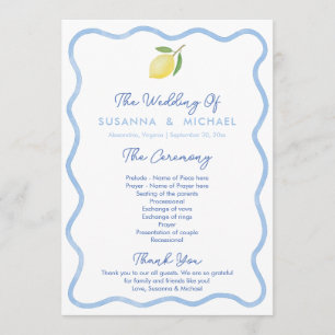 Programme Mariage Boho Pale Blue Wavy Border Lemons
