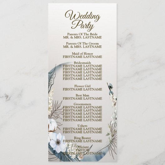 Programme Mariage Boho White Orchid Flowers Blue Moon Party (Dos)