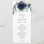 Programme Mariage Botanique Floral Argent Bleu Marine (Devant)