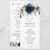 Programme Mariage Botanique Floral Argent Bleu Marine (Devant / Derrière)