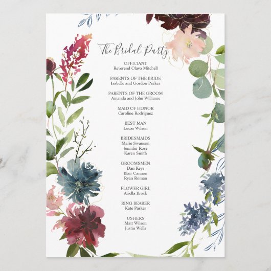 Programme Mariage botanique moderne de Bourgogne (Dos)