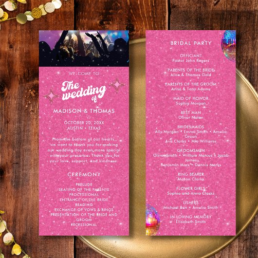 Programme Mariage Boule à Facettes Rose Pailletée Groovy Col