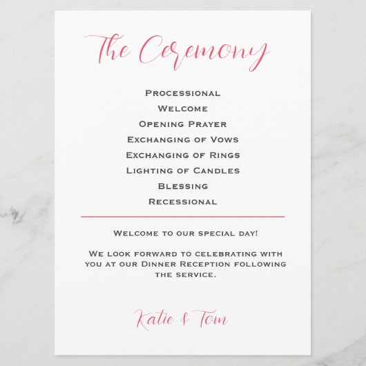 Programme Mariage Bouquet Rose Aquarelle (Dos)