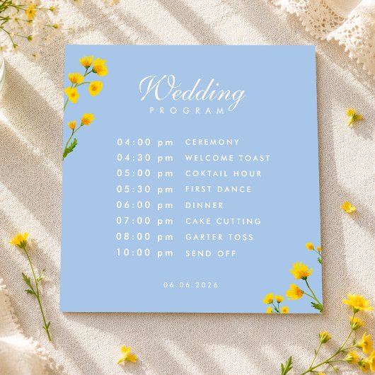 Programme Mariage bouton d'or bleu et jaune