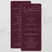 Programme Mariage calligraphié élégant bordeaux (Devant / Derrière)