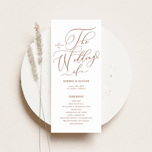Programme Mariage Calligraphie Fantaisiste Terracotta Bohème
