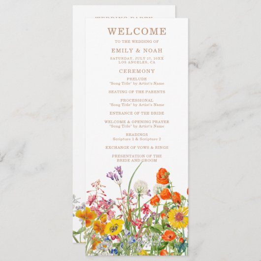 Programme Mariage campagnard aux fleurs sauvages colorées (Devant / Derrière)