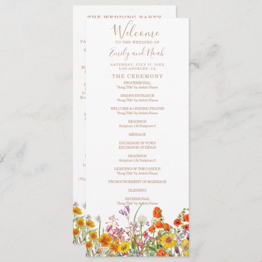 Programme Mariage campagnard aux fleurs sauvages colorées (Devant / Derrière)