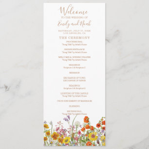 Programme Mariage campagnard aux fleurs sauvages colorées