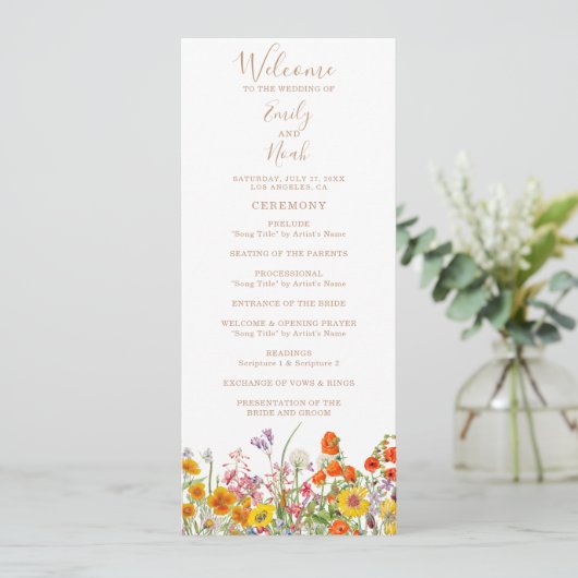 Programme Mariage campagnard aux fleurs sauvages colorées (Debout devant)