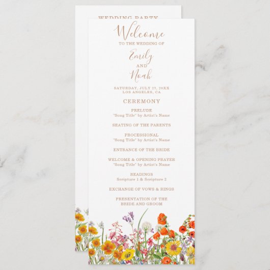 Programme Mariage campagnard aux fleurs sauvages colorées (Devant / Derrière)