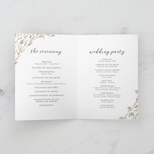 Programme Mariage campagnard Floral Boho Rustique Grange Boi (Intérieur)