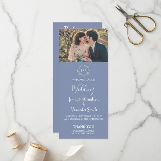 Programme Mariage campagnard photo feuille rustique aquarell (Devant/Arrière en situation)