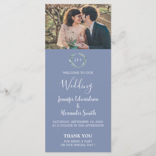 Programme Mariage campagnard photo feuille rustique aquarell (Devant)