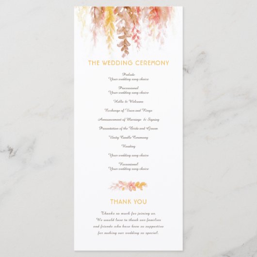 Programme Mariage cascade des vignes d'automne aquarelle (Dos)