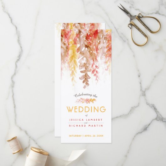 Programme Mariage cascade des vignes d'automne aquarelle (Devant/Arrière en situation)