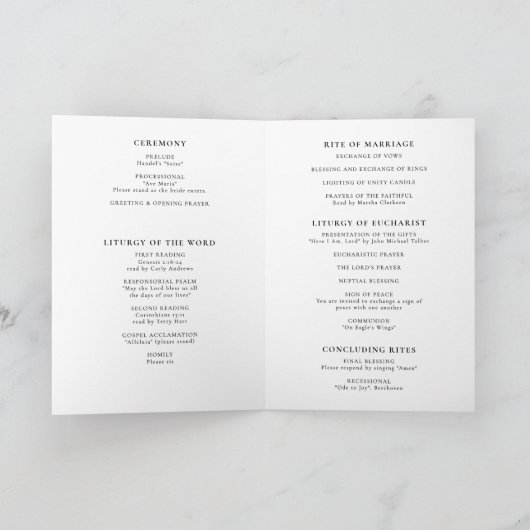 Programme Mariage catholique classique élégant (Intérieur)