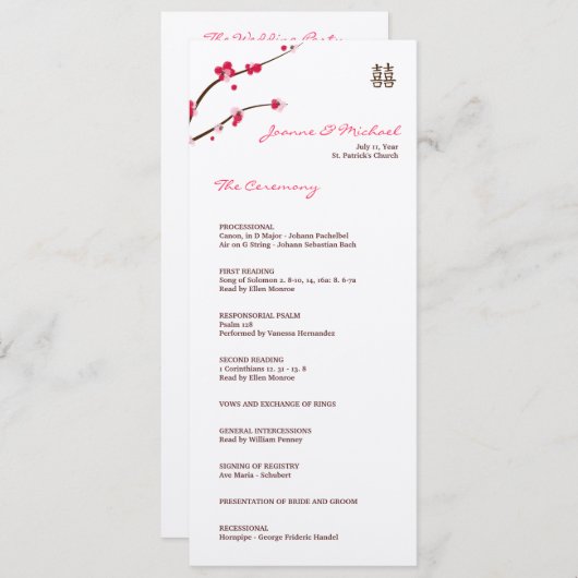 Programme mariage cerise fleur maté (Devant / Derrière)