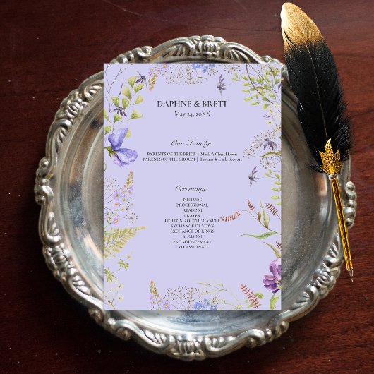 Programme Mariage champêtre aux fleurs sauvages de lavande e