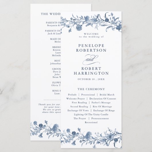 Programme Mariage Chic Classique Victorien Bleu Français de (Devant / Derrière)