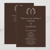 Programme Mariage Chocolat Brun et Blanc Monogramme de Crête (Devant / Derrière)