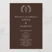 Programme Mariage Chocolat Brun et Blanc Monogramme de Crête (Devant)
