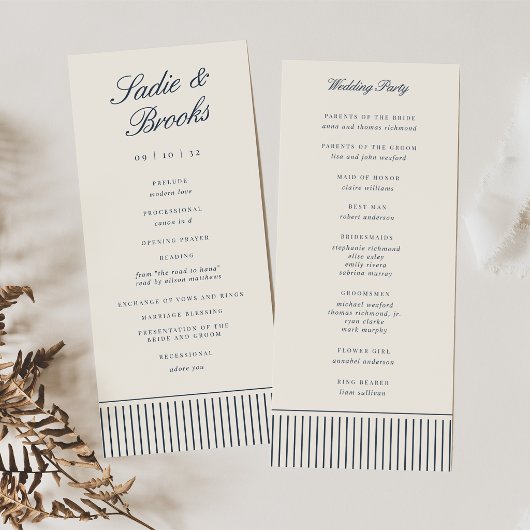 Programme Mariage classique à rayures fines Navy & Cream
