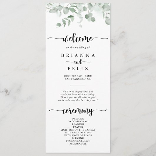 Programme Mariage classique de feuillage vert Eucalyptus (Devant)