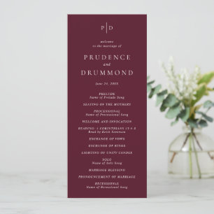 Programme Mariage Classique Élégant Bourgogne Profond