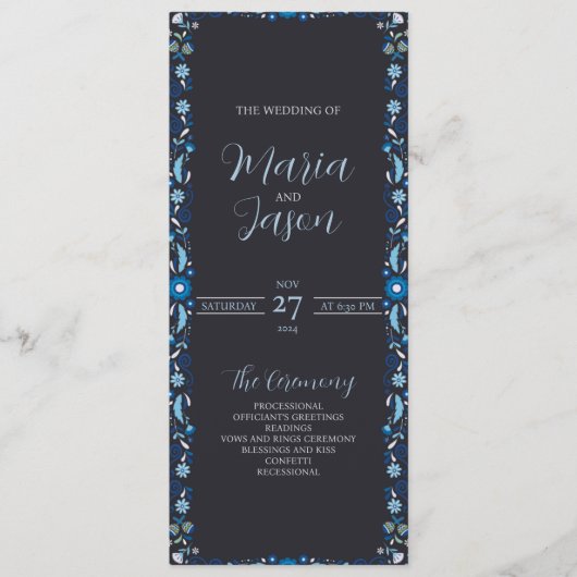 Programme Mariage classique élégant Floral bleu marine mexic (Devant)