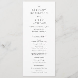 Programme Mariage Classique Élégant Noir et Blanc