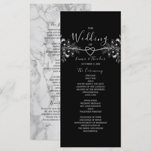 Programme Mariage Classique Élégant Noir et Blanc (Devant / Derrière)