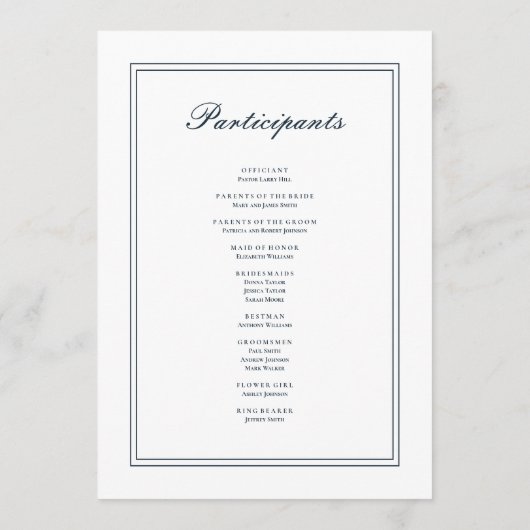 Programme Mariage classique et simple et élégant (Dos)