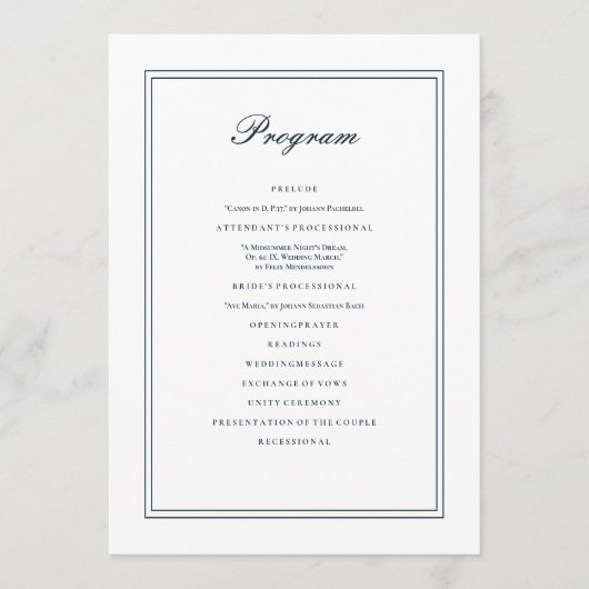 Programme Mariage classique et simple et élégant (Devant)