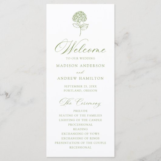 Programme Mariage Classique Hydrangea Vert Olive (Devant)