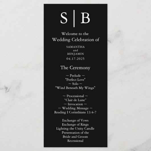 Programme Mariage Classique Monogramme Noir et Blanc (Devant)