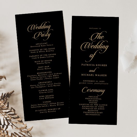 Programme Mariage Classique Noir et Or de Longueur Thé