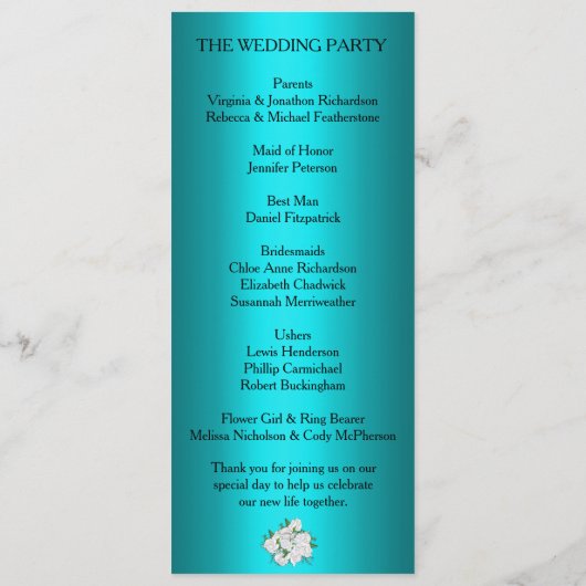 Programme Mariage classique romantique turquoise (Dos)