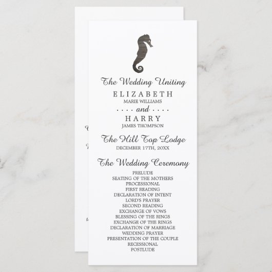 Programme Mariage Clay Seahorse Beach (Devant / Derrière)