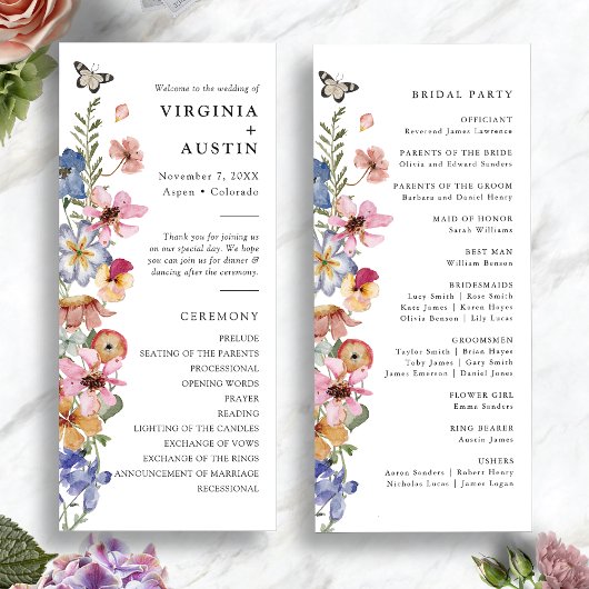 Programme Mariage Coloré aux Fleurs Sauvages